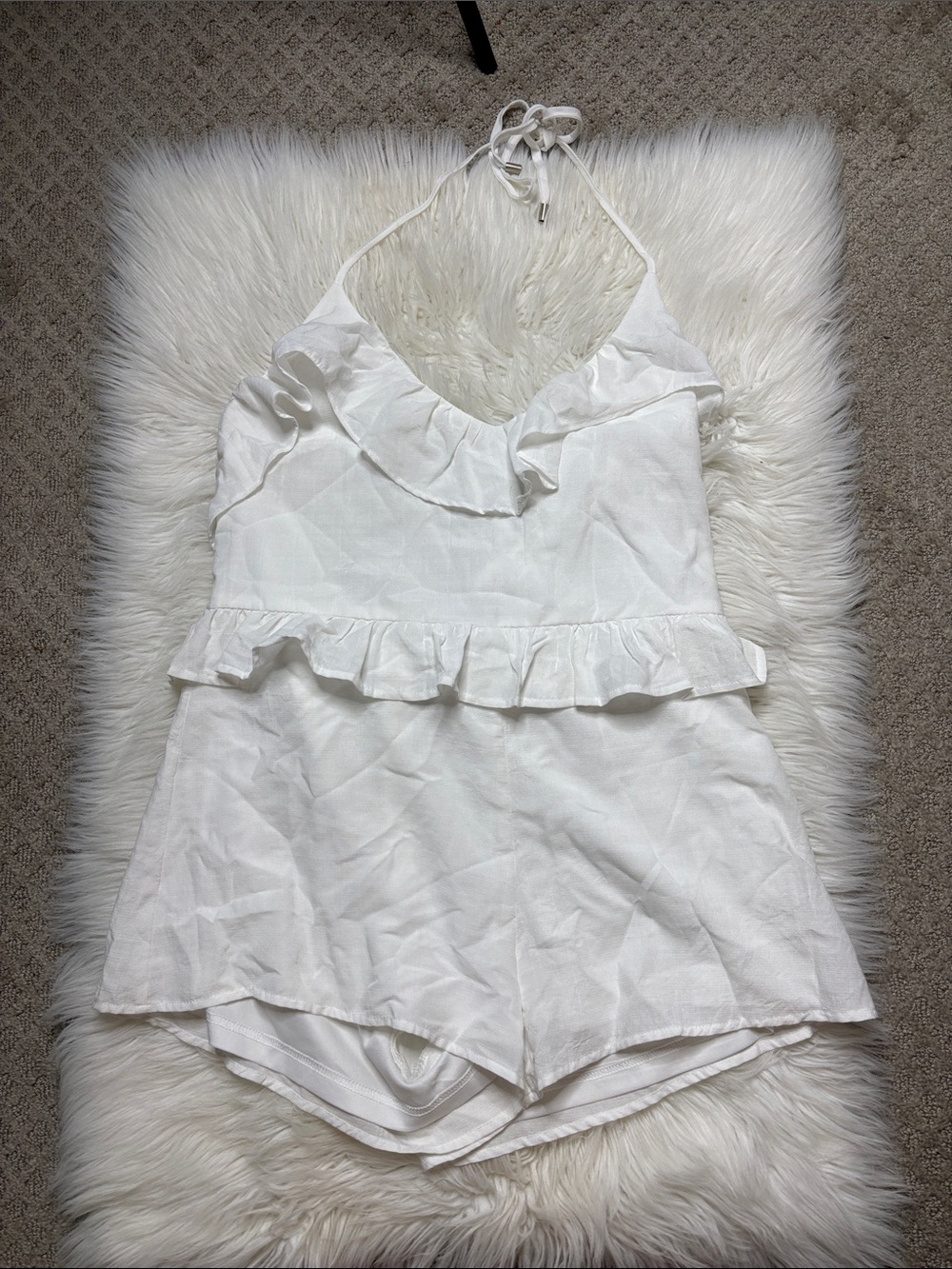 Blue Blush White Ruffle Halter Romper Size L